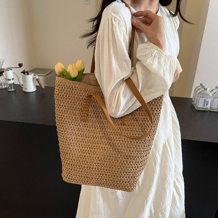 Braided shopping bag with high-quality leather handles Bowlift