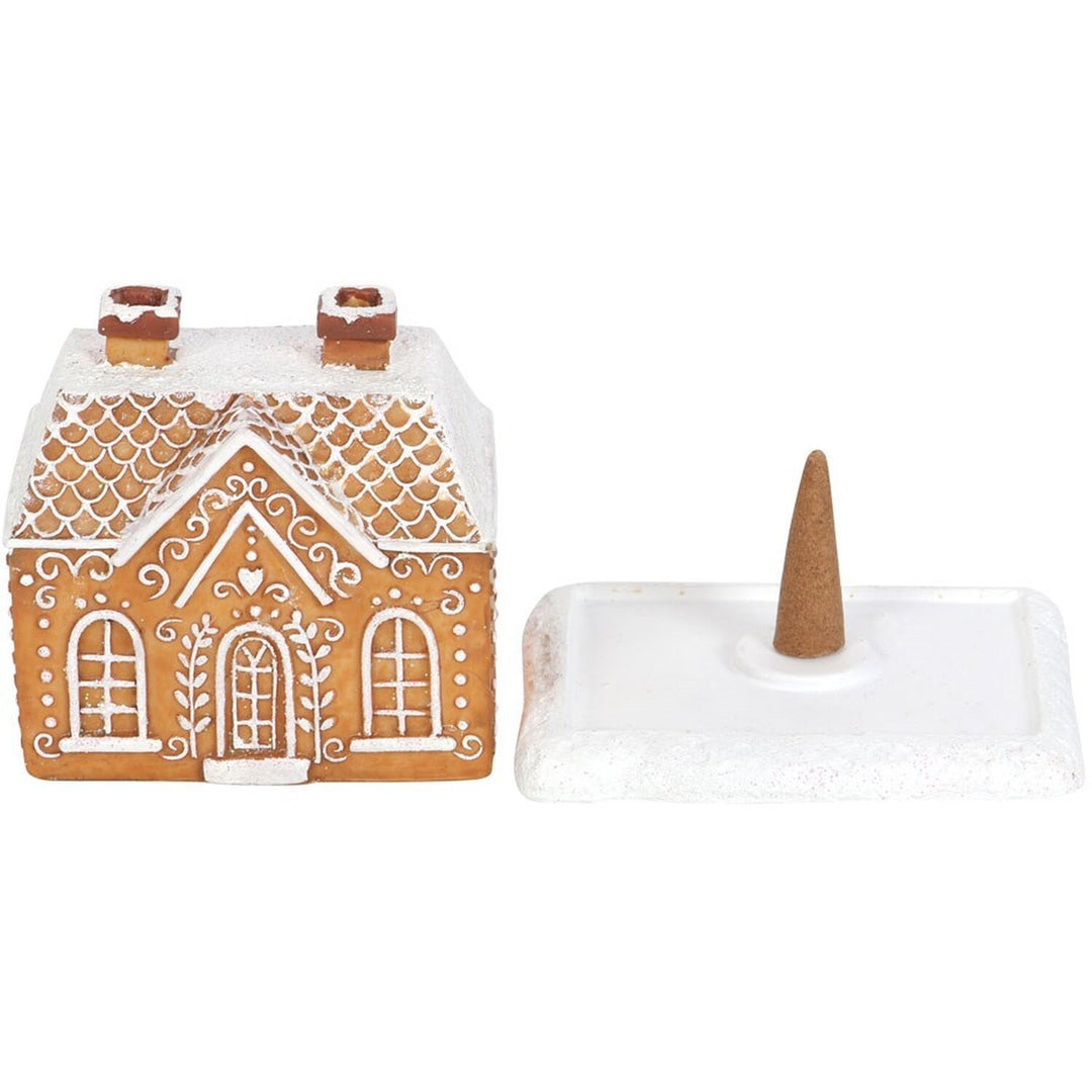 Decorative Gingerbread House Ceramic Incense Cone Holder With Removable Ash Tray And Snow-Texture Glaze