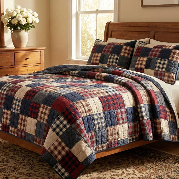 Quilted Tree Of Life Comforter Set With Embroidered Jacquard Cover And Matching Shams