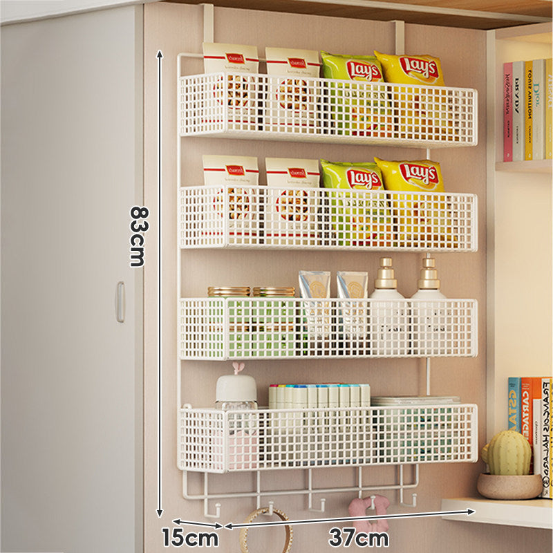 Stacked Mesh Grid Storage Baskets with Over-Shelf Hooks for Pantry Bathroom Kitchen