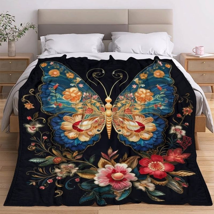 Elegant Floral Butterfly Throw Blanket