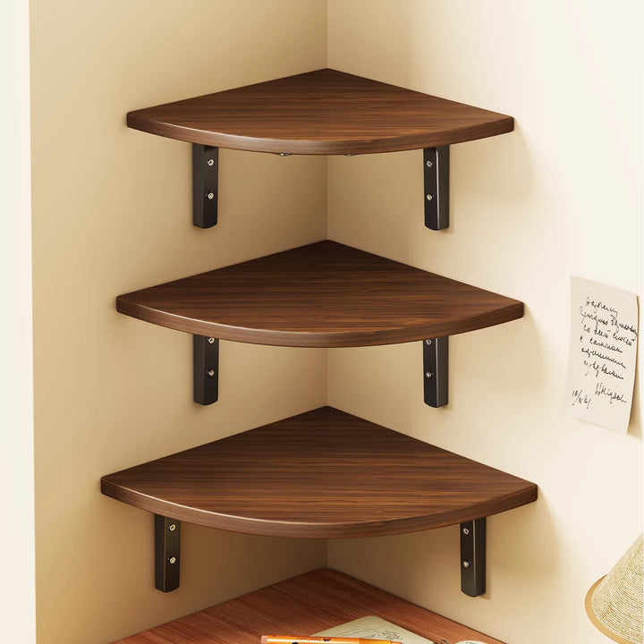 Solid Wood Corner Shelf with Metal Support Brackets