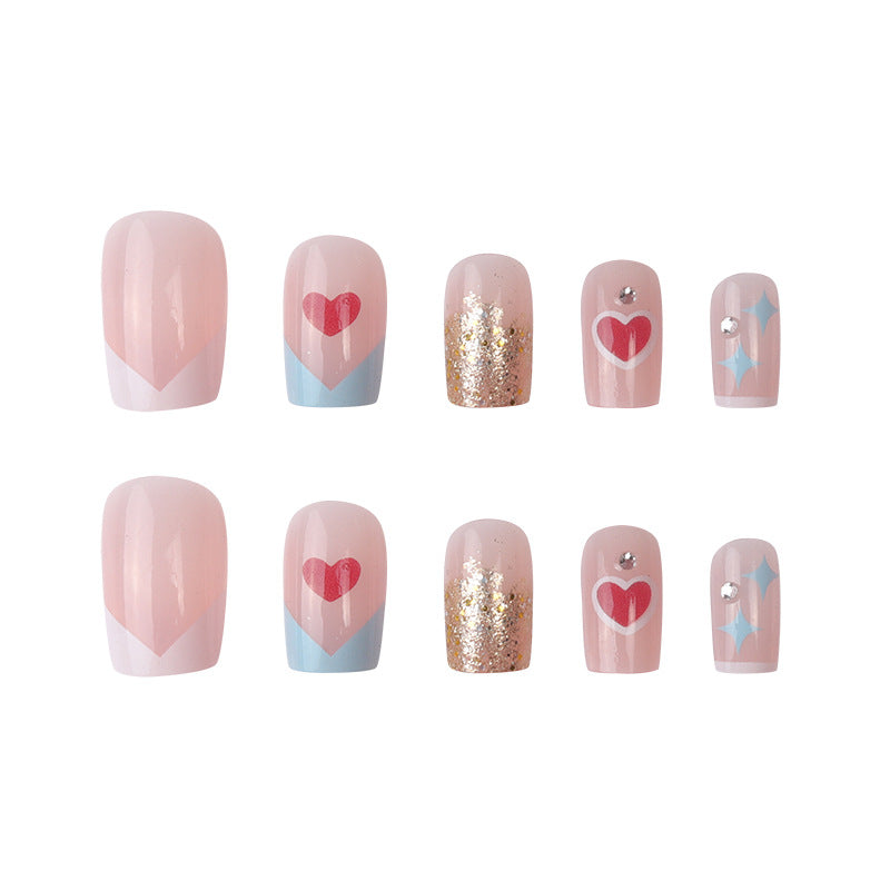 Creative Heart-Themed Press-On Nails Bowlift