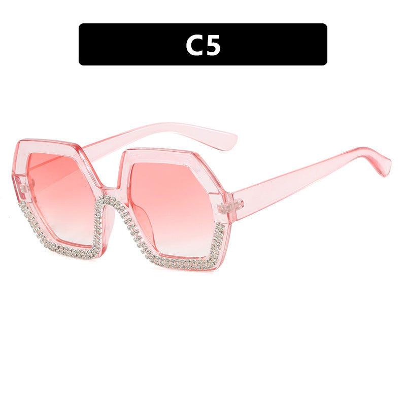 Women's extravagant sunglasses with hexagonal frame and rhinestone accents Bowlift