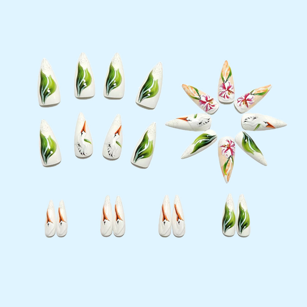 Artificial nails with floral and bird design Bowlift
