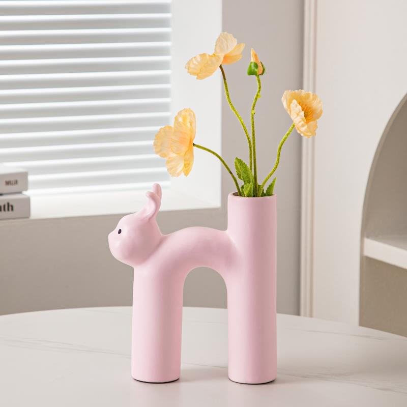 Ceramic Sculptural Cat Letter H Bud Vase With Tubular Mouth Minimalist Tabletop Decor