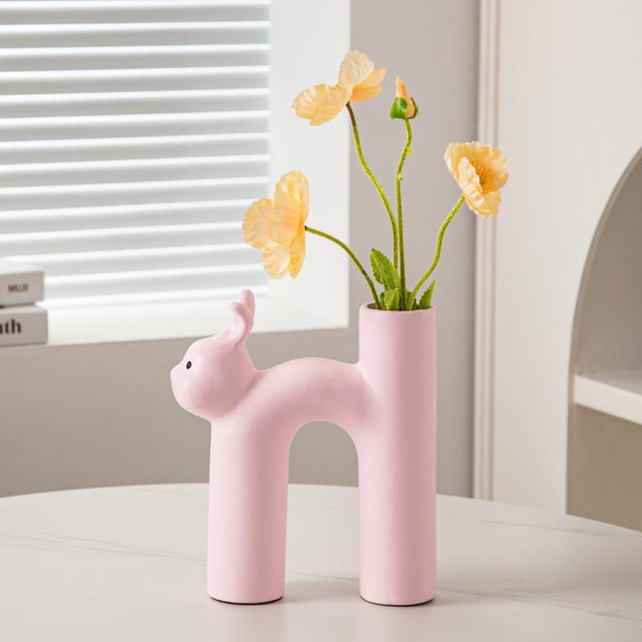 Ceramic Sculptural Cat Letter H Bud Vase With Tubular Mouth Minimalist Tabletop Decor