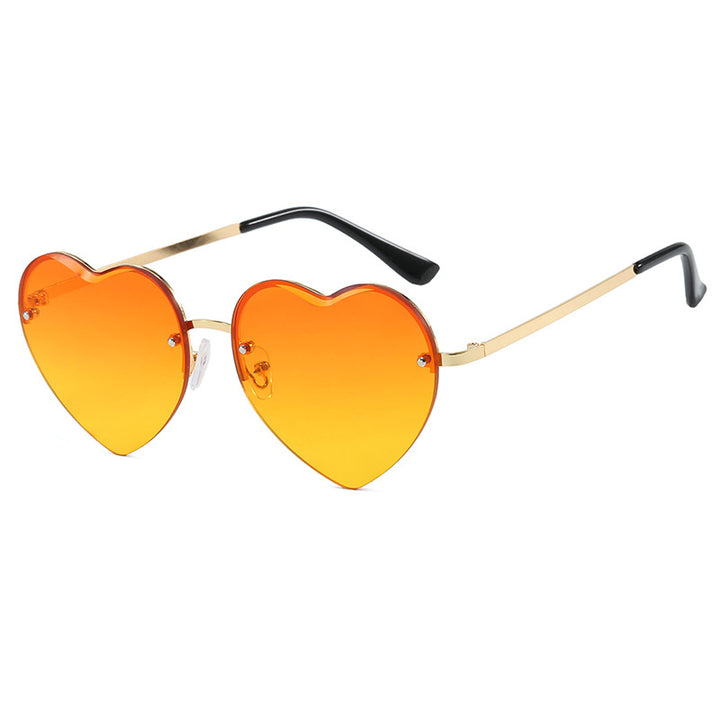Women's Heart-Shaped Sunglasses with Mirrored Lenses and Fashionable Metal Frame Bowlift