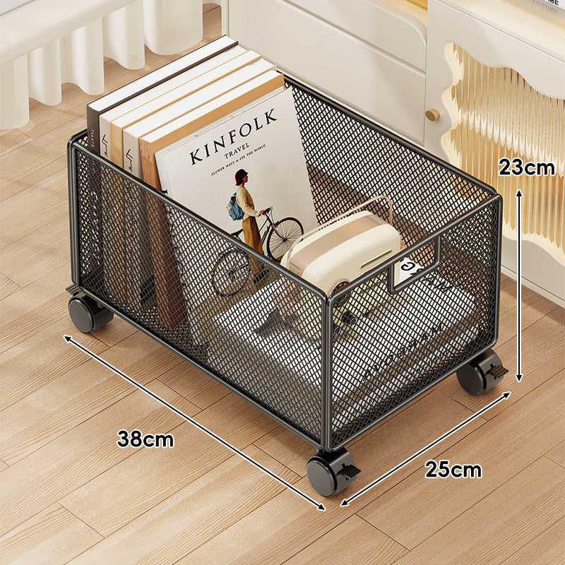 Metal Mesh Rolling Storage Basket with Locking Casters and Label Holder