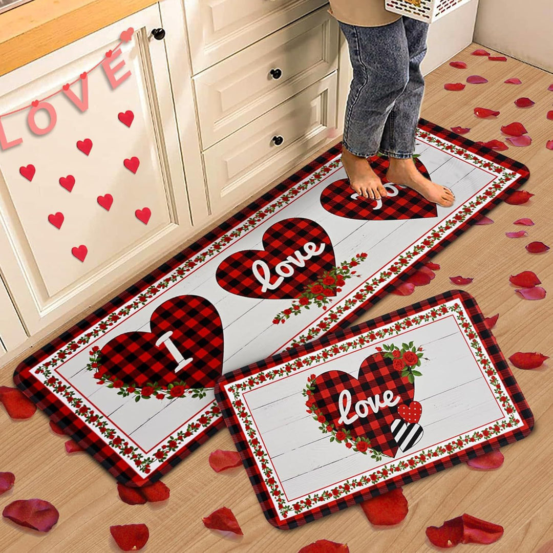 Heart-Themed Kitchen Runner Mat Bowlift