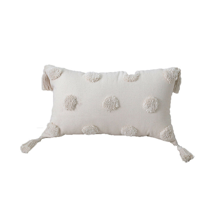 Square cotton-linen cushion cover with 3D pompom tufting and corner tassels Bowlift