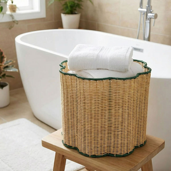 Decorative Scalloped Woven Storage Basket Bowlift