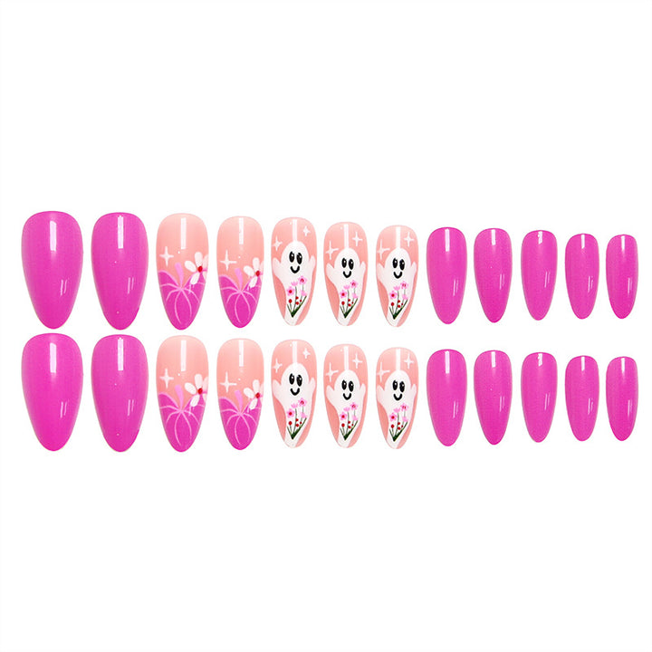 Creative nail tips with ghost design and flower motifs Bowlift
