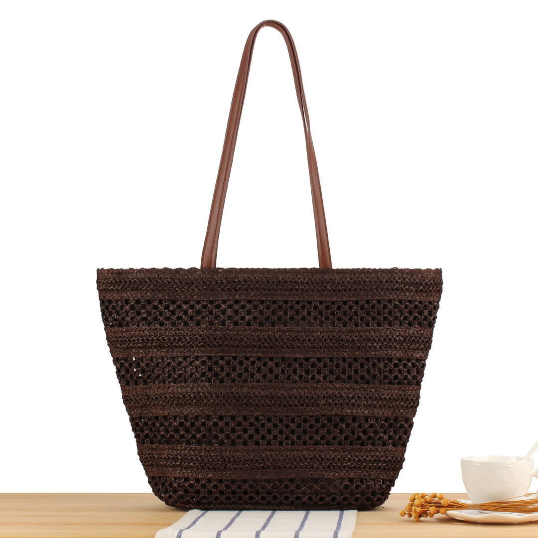 Elegant Bast Beach Bag with High-Quality Faux Leather Handles Bowlift