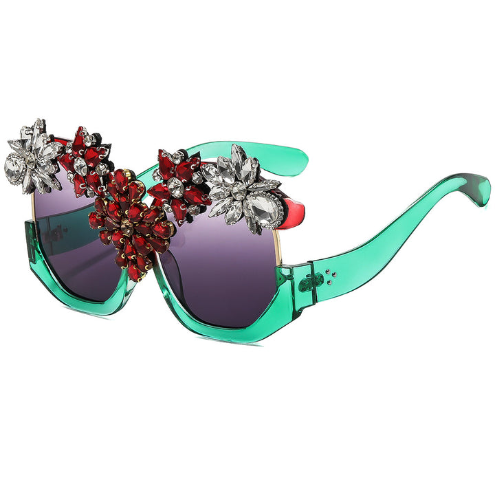 Women Glamorous Sunglasses with Sparkling Crystal Flowers Bowlift