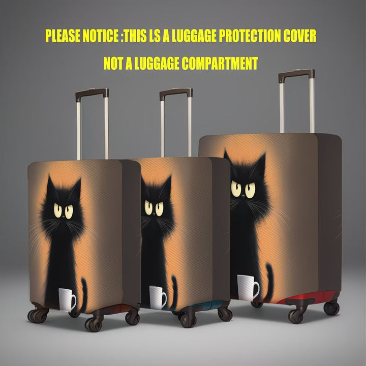 Unisex non-elastic suitcase cover with cartoon cat motif and cup design, durable travel suitcase protection Bowlift