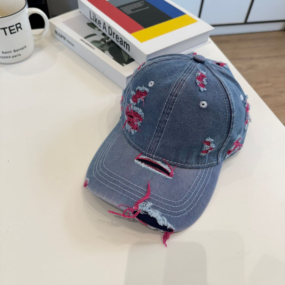 Women's Distressed Denim Baseball Cap Bowlift