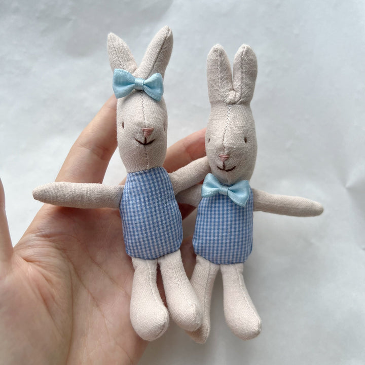 Handmade Linen Bunny Comforter Doll with Gingham Outfit