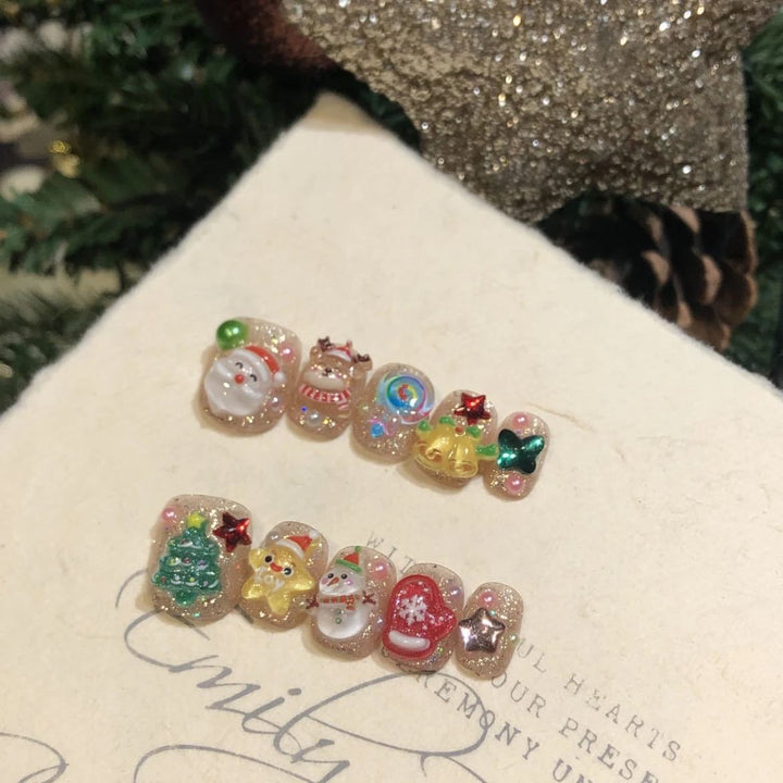 Festive Character-Themed Press-On Nail Art Set Bowlift