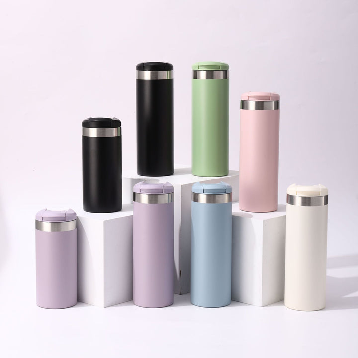 Insulated Stainless Steel Travel Tumbler With Flip Lid And Vacuum Double Wall