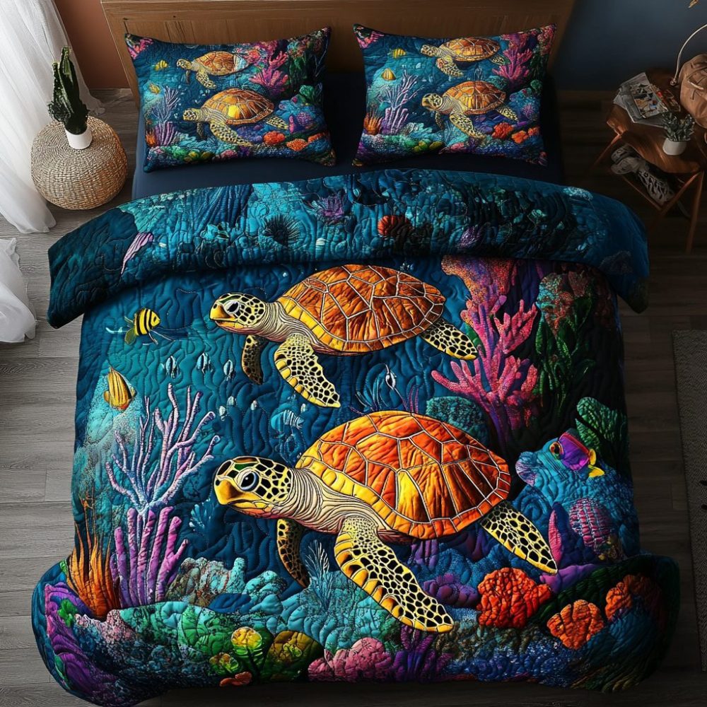 Quilted Ocean Wave Microfiber Comforter Set With Matching Shams And Plush Hypoallergenic Fill