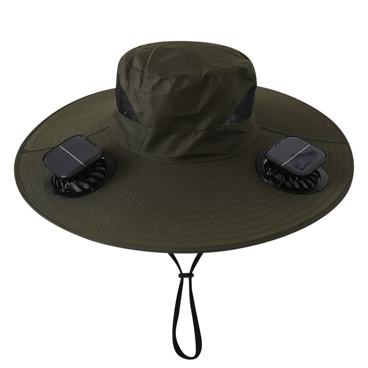 Wide sun hat with integrated solar fans breathable mesh adjustable chin strap Bowlift