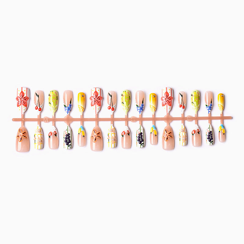 Decorative Press-On Nail Art Set with Floral and Fruit Designs Bowlift