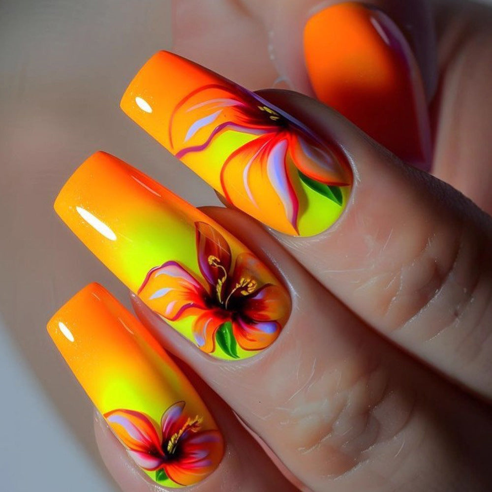 Acrylic nails with gradient color and floral design Bowlift