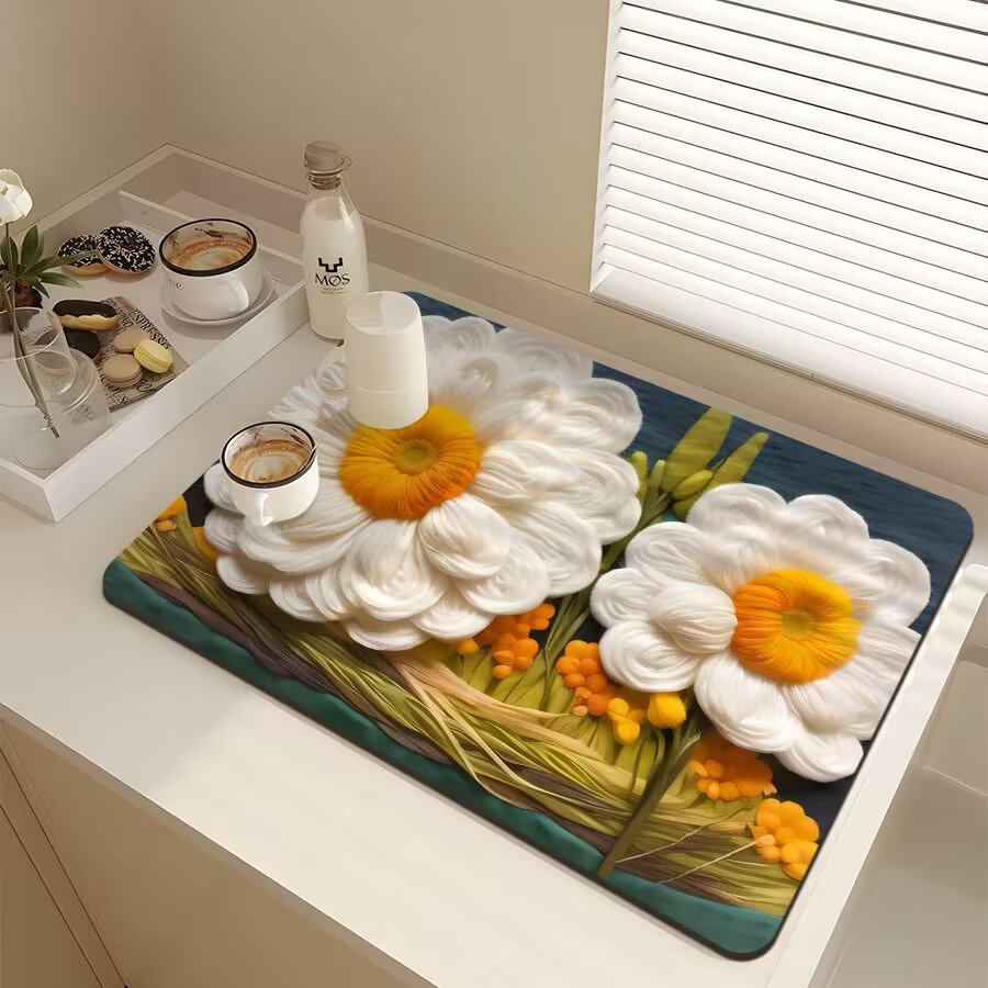 Floral-Themed Kitchen Mat Bowlift