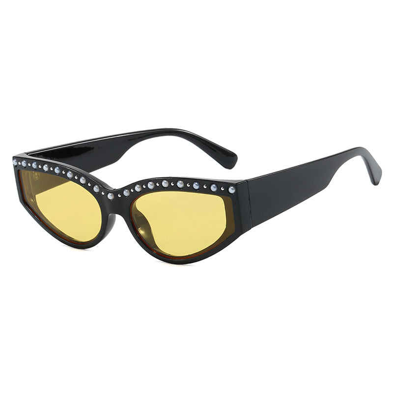 Women's Cat-Eye Sunglasses with Sparkling Rhinestone Accents and Animal Pattern Bowlift