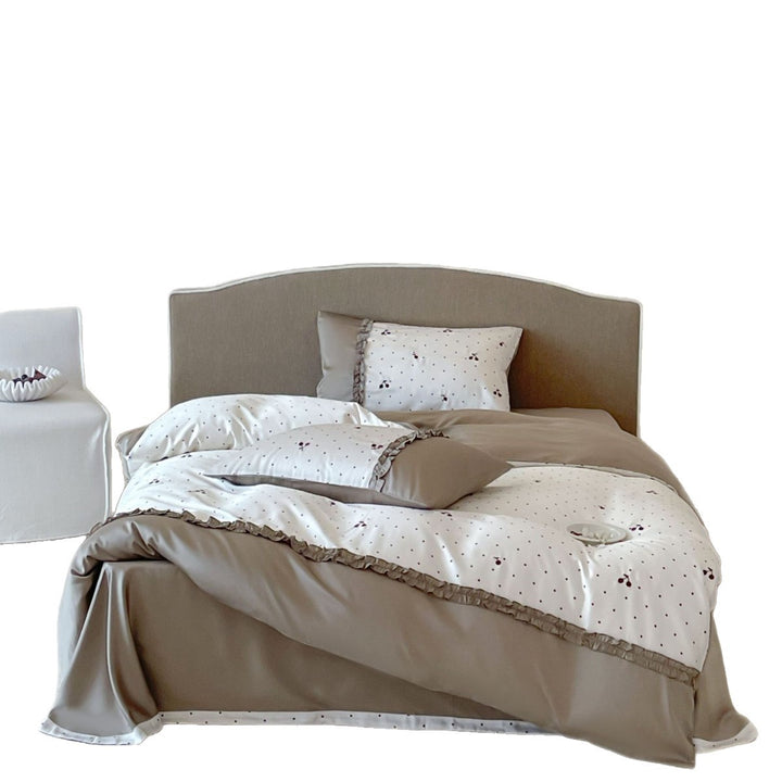 Bedding set made of cotton satin with frill edge, reversible function and fine polka dot print Bowlift