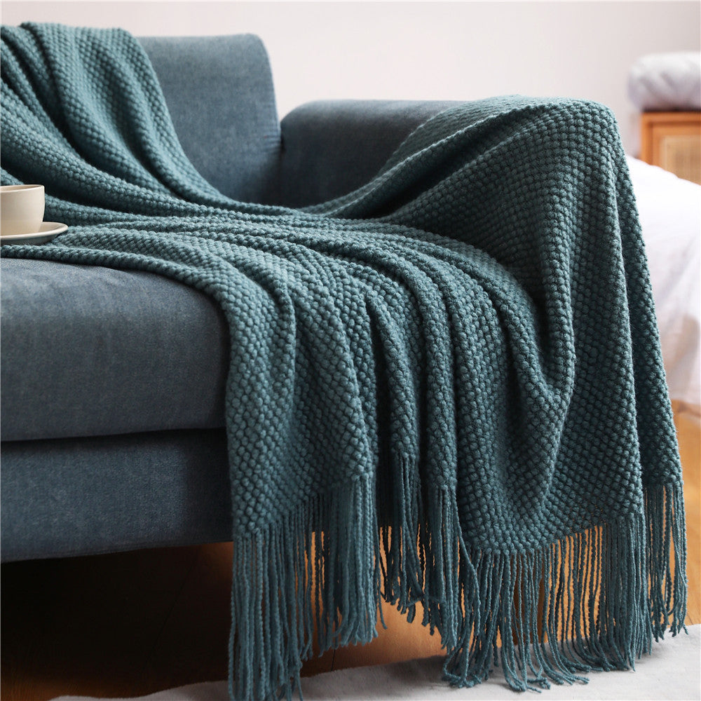 Textured Fringe Throw Blanket Bowlift
