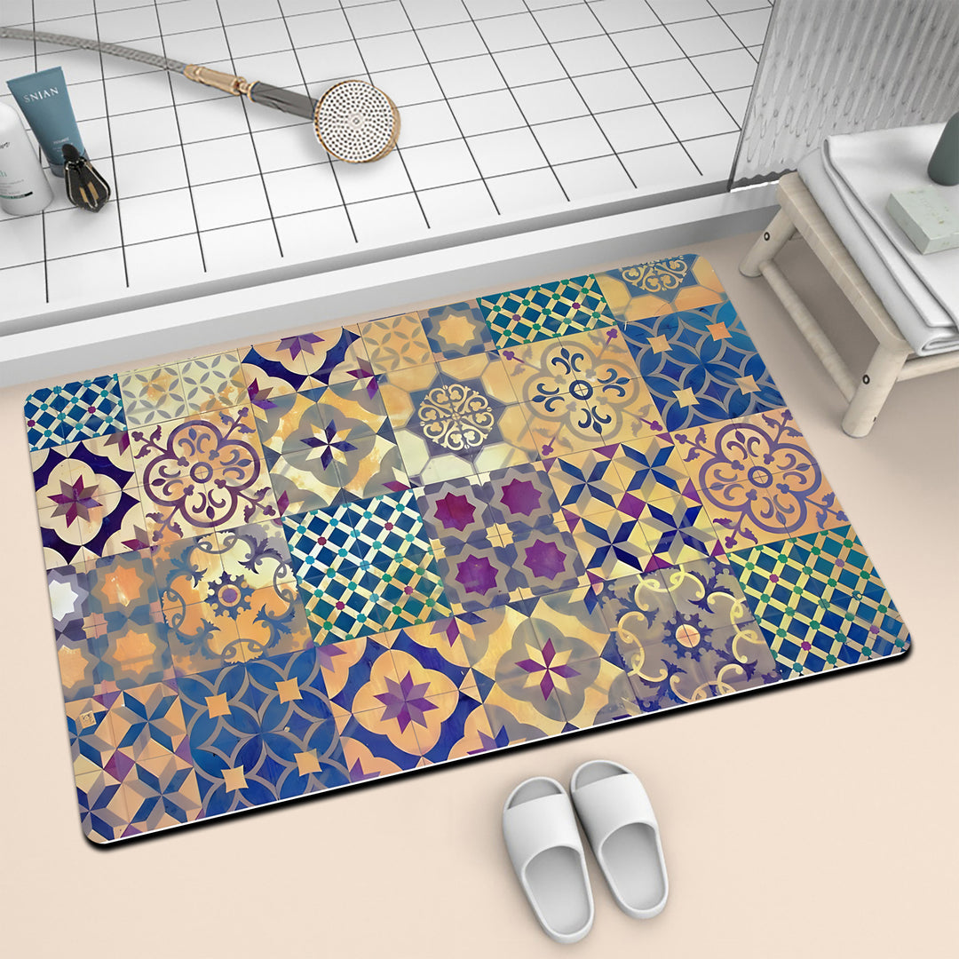 Colorful Geometric Pattern Bath Mat Bowlift