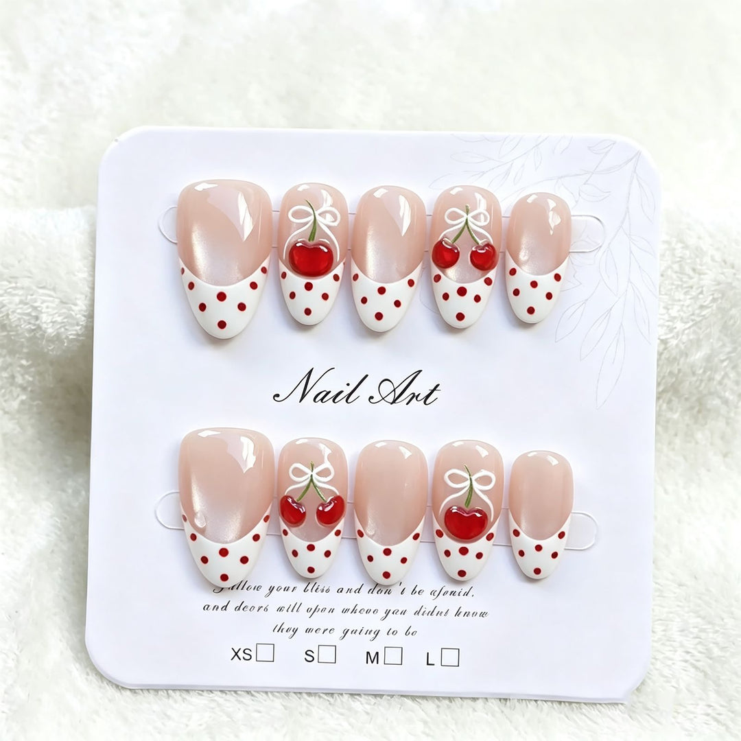 Charming Cherry-Themed Press-On Nail Set Bowlift