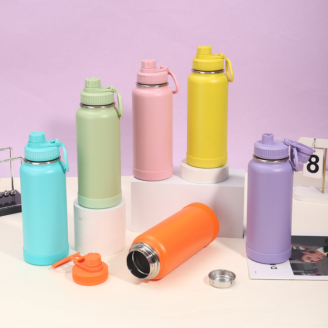 Insulated Stainless Steel Wide-Mouth Sport Bottle With Twist-Lock Spillproof Cap And Silicone Base