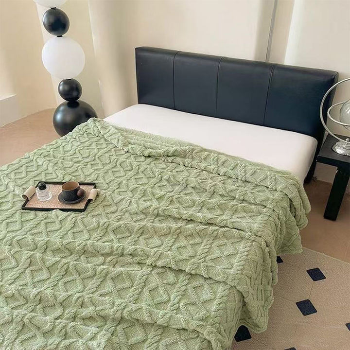 Women Plush Bedspread with Textured Design Bowlift