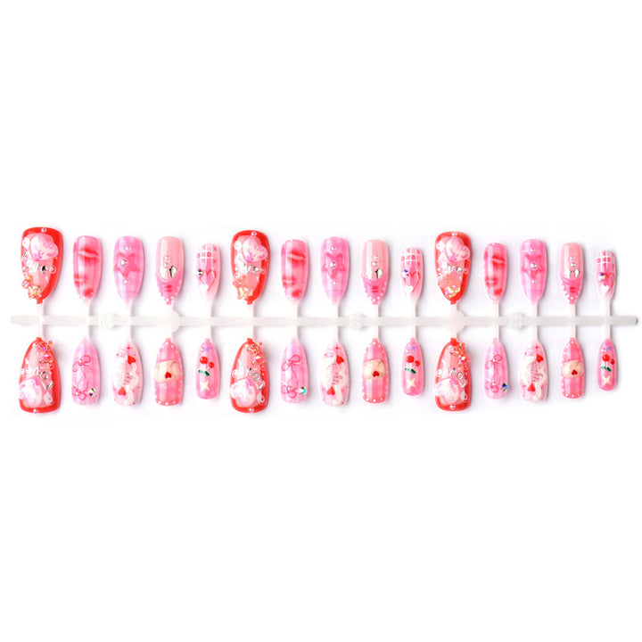 Decorative Heart-Themed Press-On Nail Set Bowlift