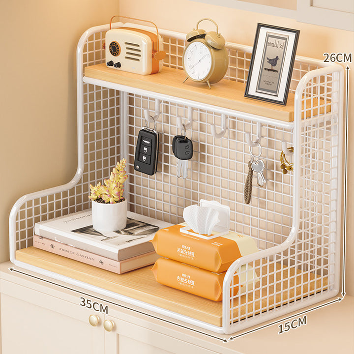 Wall-Mounted Double-Shelf Organizer with Hooks Bowlift