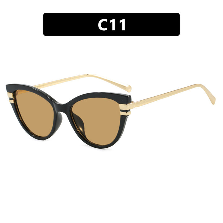 Ladies Cat-Eye Sunglasses with Elegant Plastic Frame and Golden Accents Bowlift