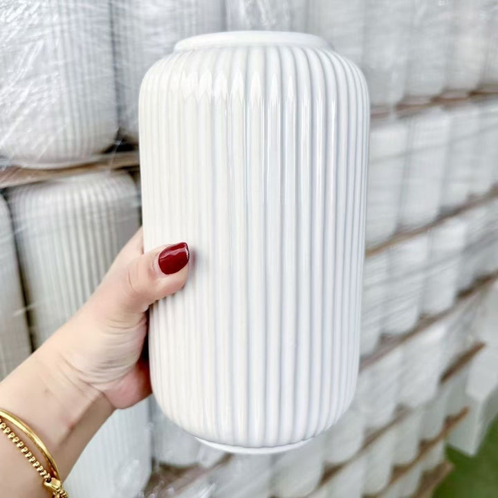 Elegant Vertical Ribbed Ceramic Vase Bowlift