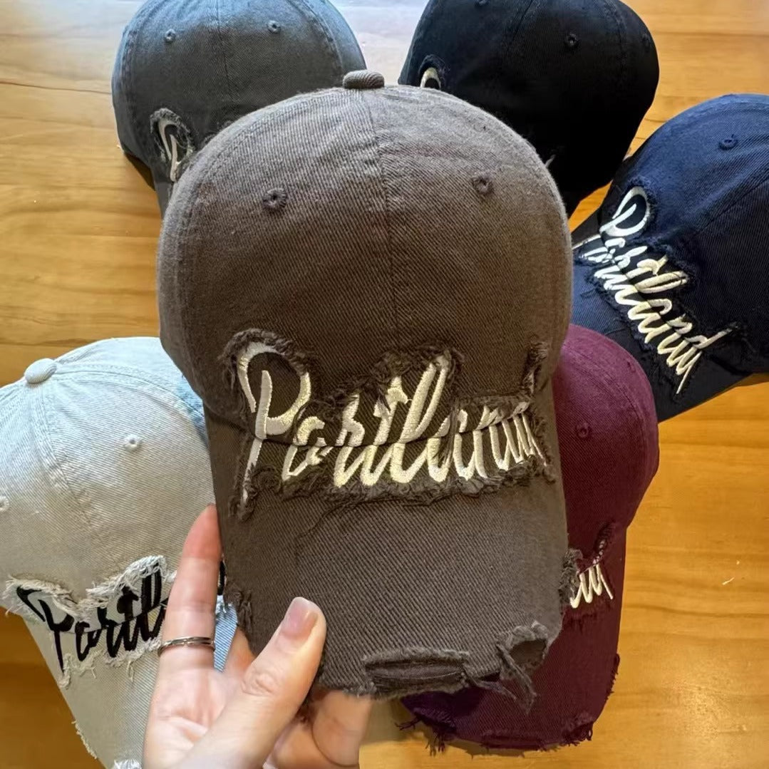 Unisex Distressed Denim Baseball Cap Bowlift