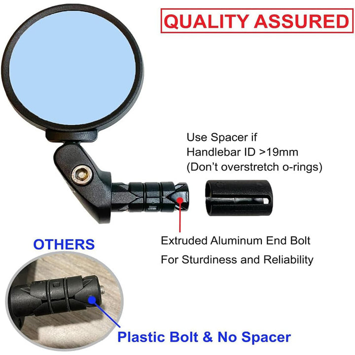 adjustable bicycle bar-end convex safety mirrors with full swivel and anti-glare glass Bowlift