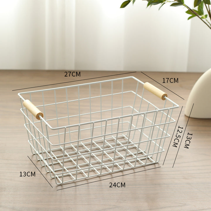 Unisex Wire Storage Basket with Ergonomic Wooden Handles Bowlift