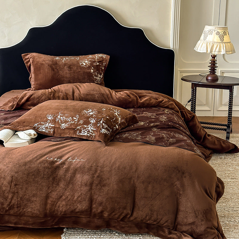 Luxurious bedding set with embroidered floral design
