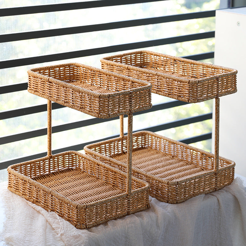 Multi-Tiered Wicker Storage Display Tray Bowlift