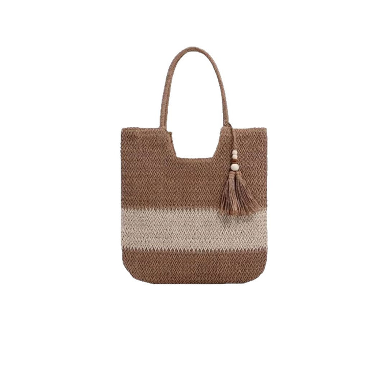 Macrame Tote Bag with Fashionable Tassel Accent Bowlift