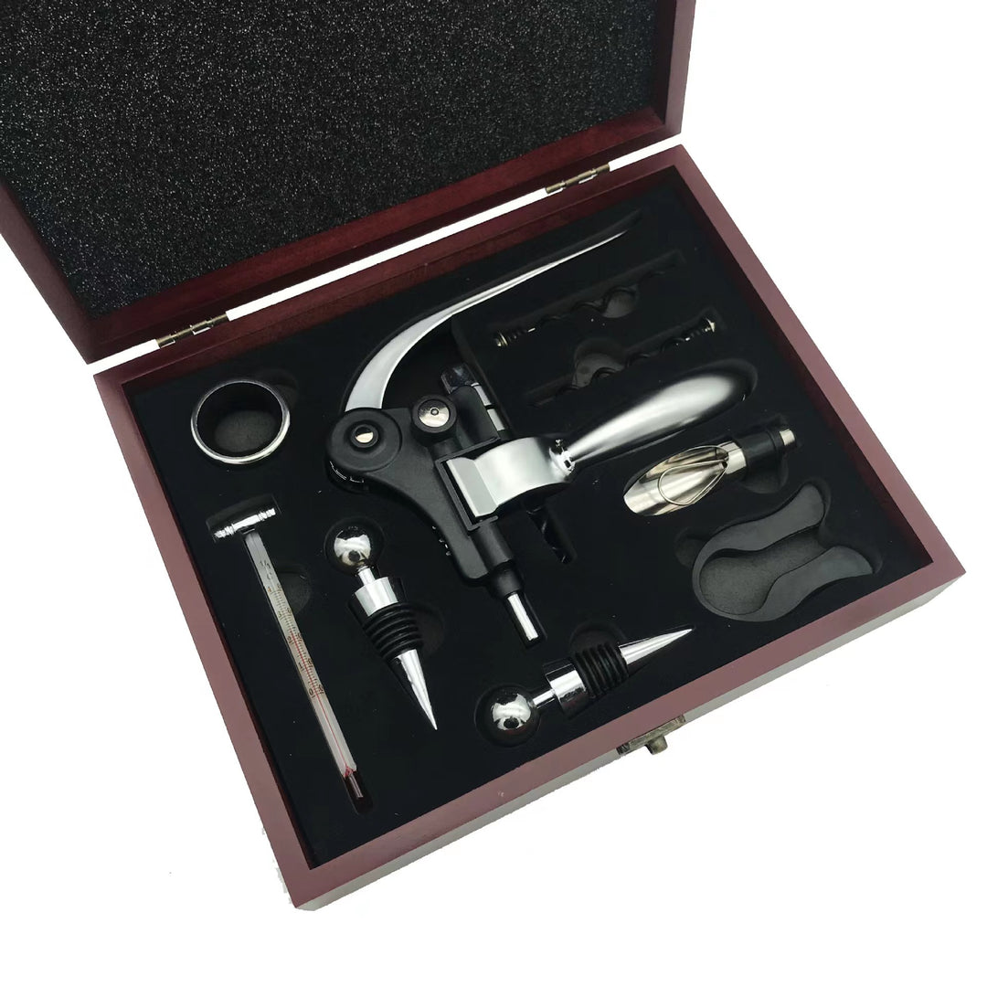 Premium wine accessory gift set with corkscrew foil cutter aerator stopper thermometer Bowlift
