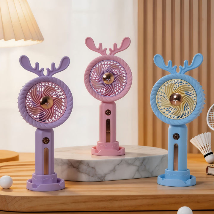 Women Portable Handheld Fan with Creative Antler Design Bowlift