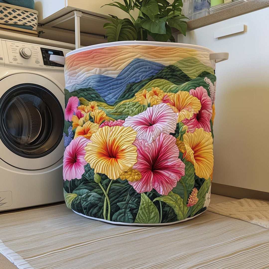 Quilted Decorative Laundry Storage Basket With Rope Handles Collapsible Fabric Organizer