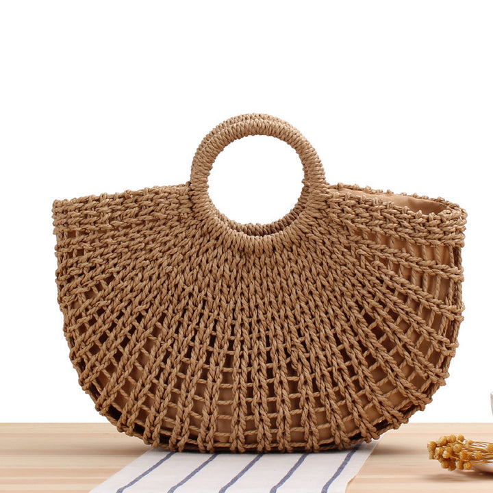Handbag Made of Handwoven Wicker with Elegant Round Handle Bowlift